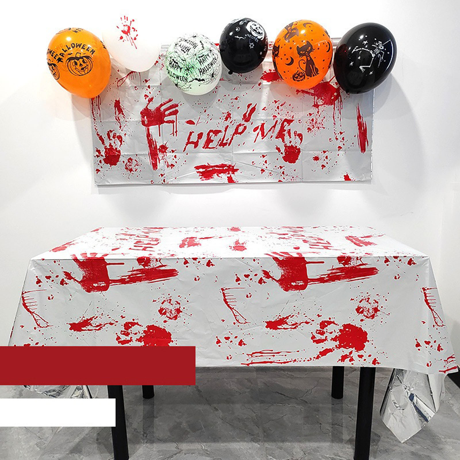 Jacenvly Nightmare Before Christmas Decor Halloween Party Decoration Disposable Aluminum Film Tablecloth Halloween Horror Mood Bloods Handprint Tablecloth Room Decor